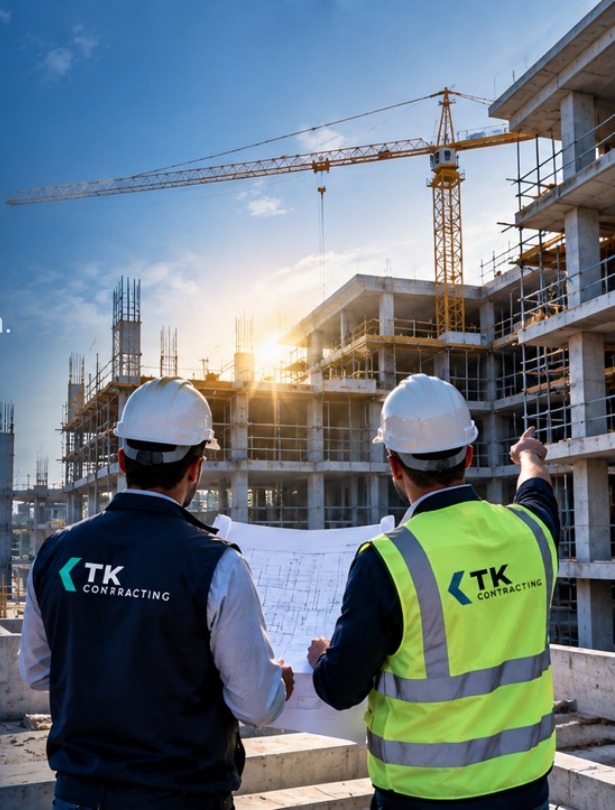 TK construction team reviewing work on site